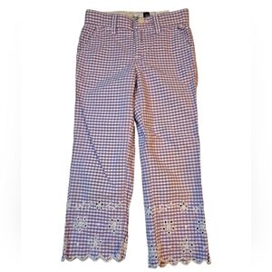 GAP Capri Gingham Eyelet Hem Cropped Pants - Lavender